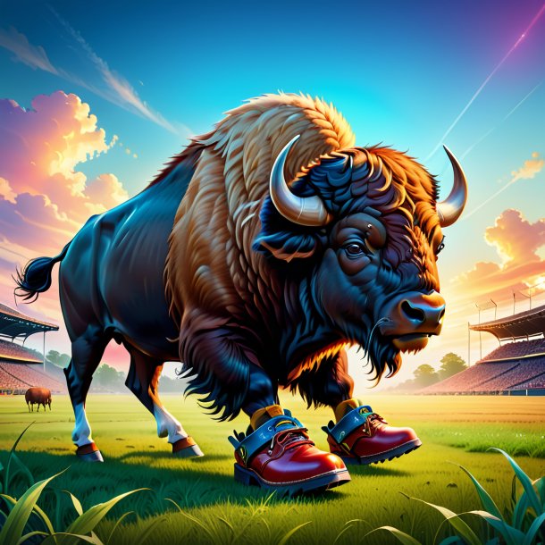 Illustration of a buffalo in a shoes on the field