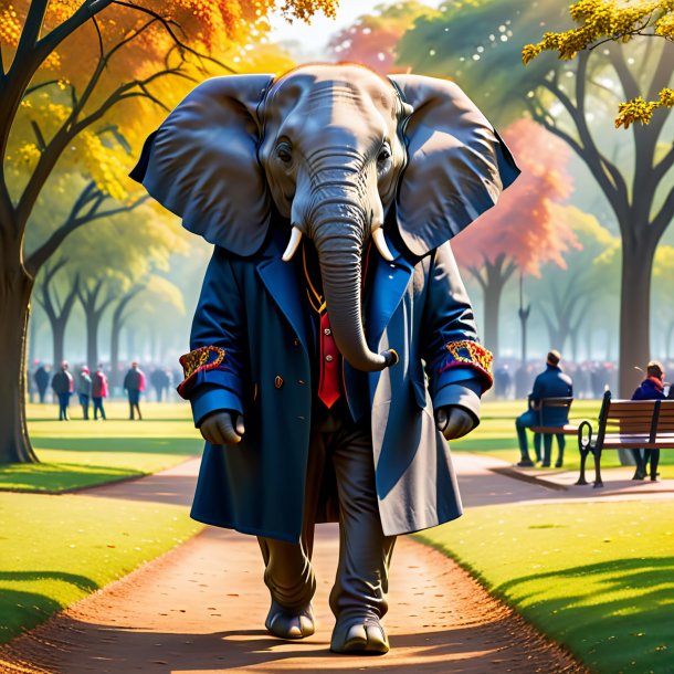 Imagem de um elefante em um casaco no parque