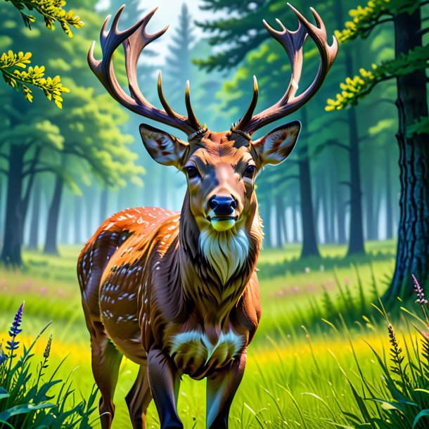 Image of a threatening of a deer in the meadow