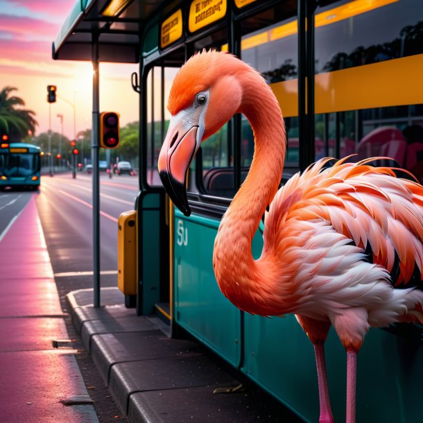 Pic of a crying of a flamingo on the bus stop