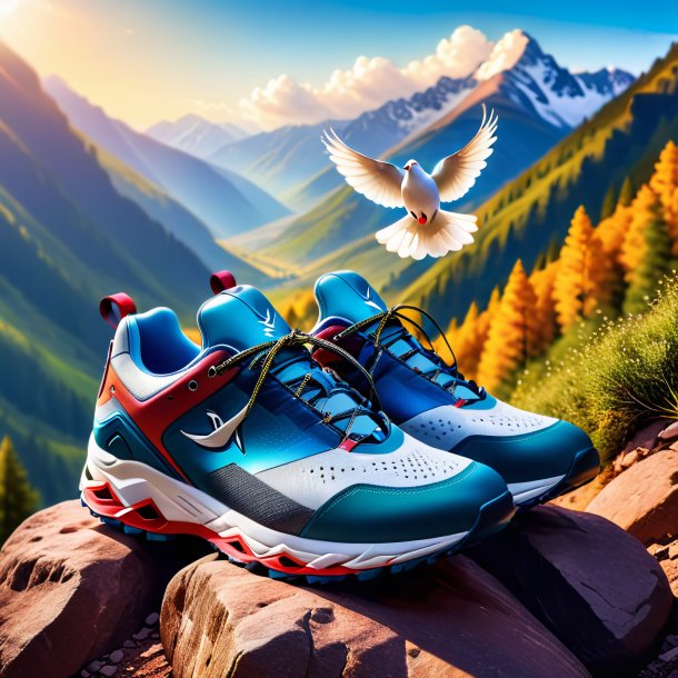 Picture of a dove in a shoes in the mountains