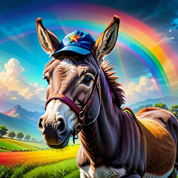 Dibujo de un burro en una gorra sobre el arco iris