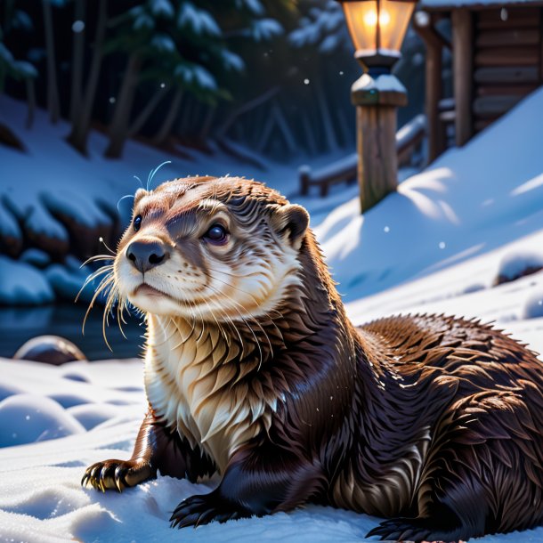 Image of a waiting of a otter in the snow