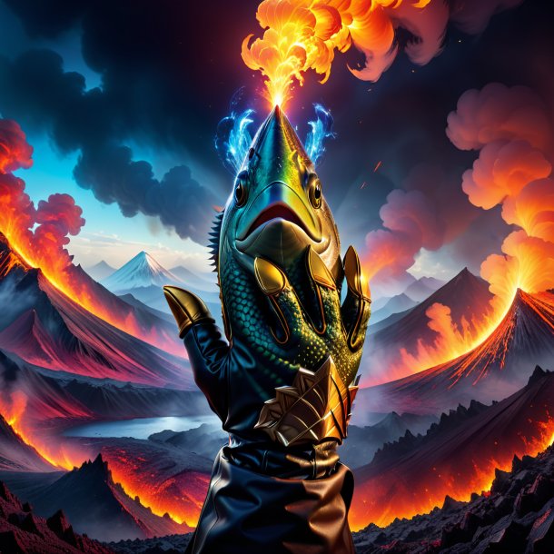 Pic of a pike in a gloves in the volcano