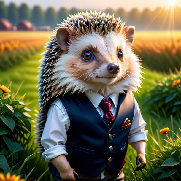 Illustration of a hedgehog in a vest on the field