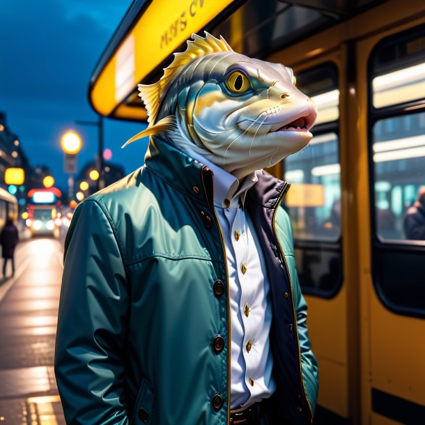 Photo of a haddock in a jacket on the bus stop