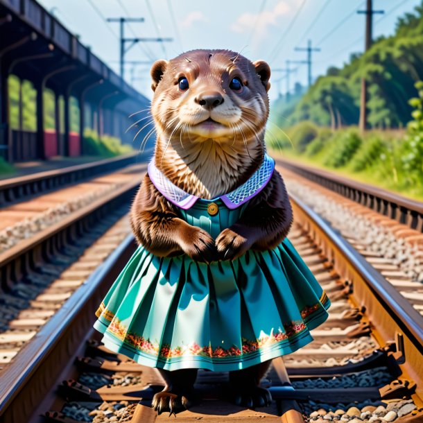 Foto de una nutria en una falda en las vías del tren