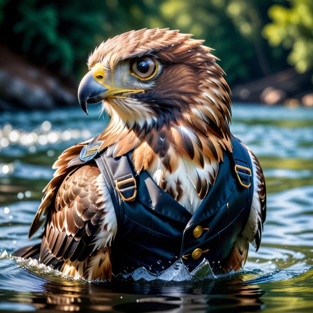 Foto de un halcón en un chaleco en el agua