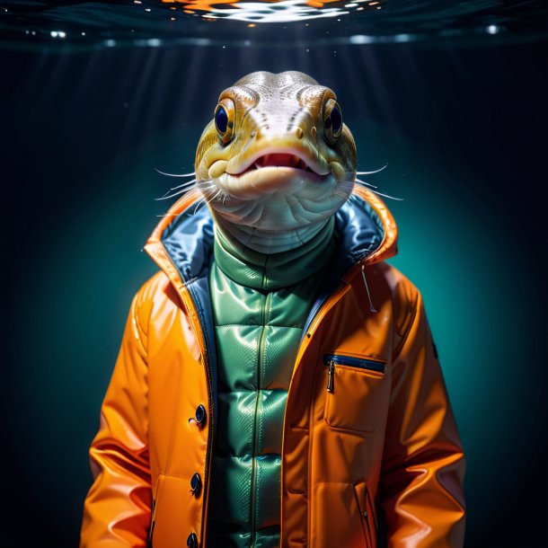 Image of a eel in a orange jacket