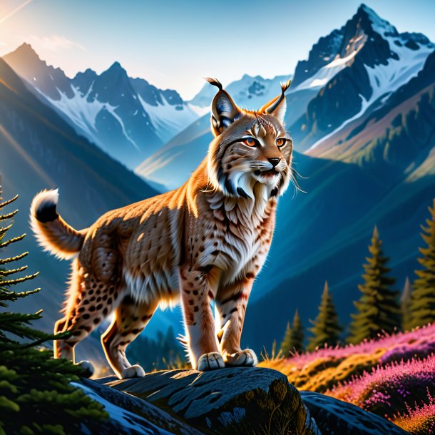 Image of a dancing of a lynx in the mountains