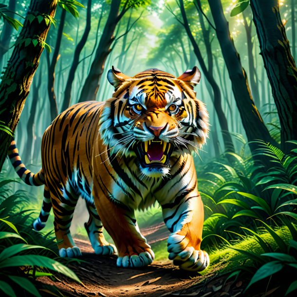 Photo of a angry of a tiger in the forest