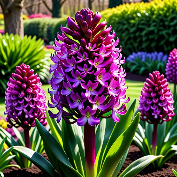 "figure of a magenta hyacinth, garden"