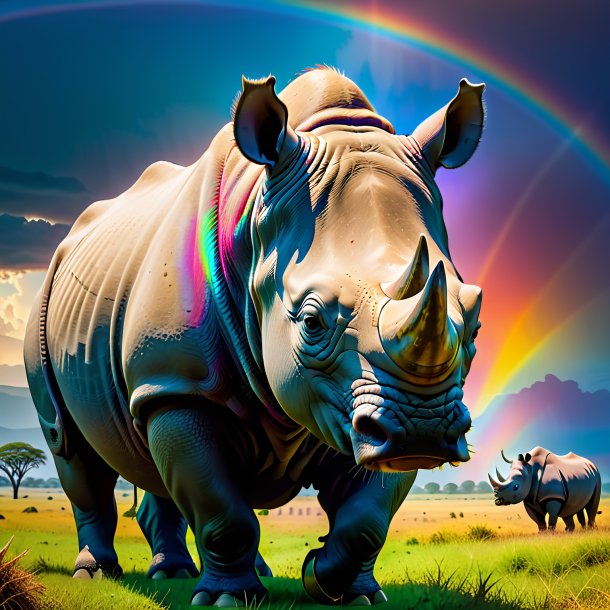 Pic of a threatening of a rhinoceros on the rainbow