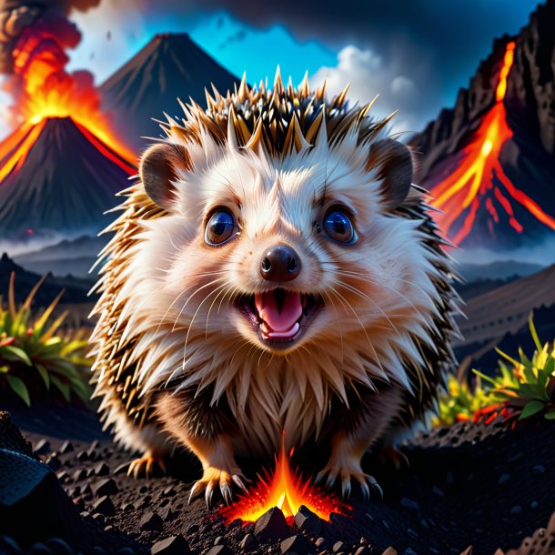 Photo of a crying of a hedgehog in the volcano