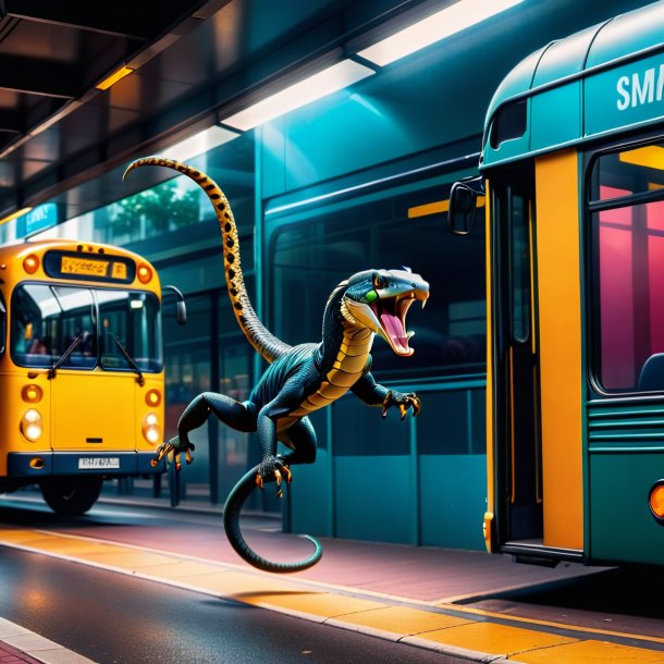 Image of a jumping of a cobra on the bus stop