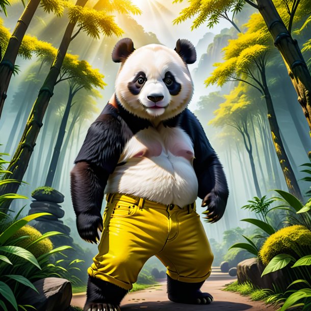 Picture of a giant panda in a yellow jeans