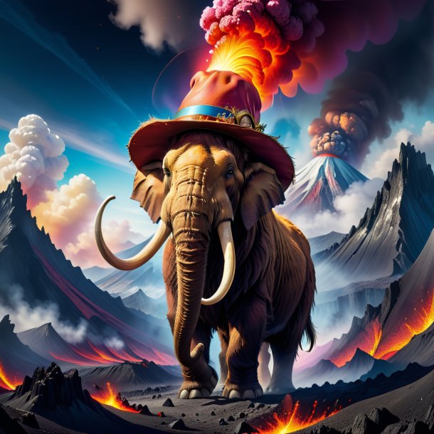 Image of a mammoth in a hat in the volcano