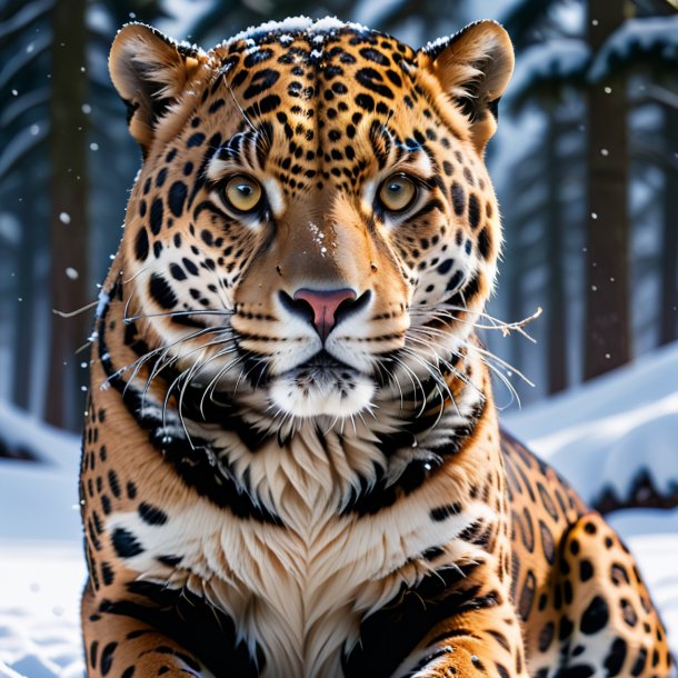 Image of a jaguar in a belt in the snow