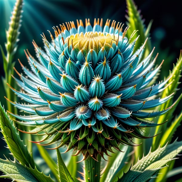 Illustration of a aquamarine teasel