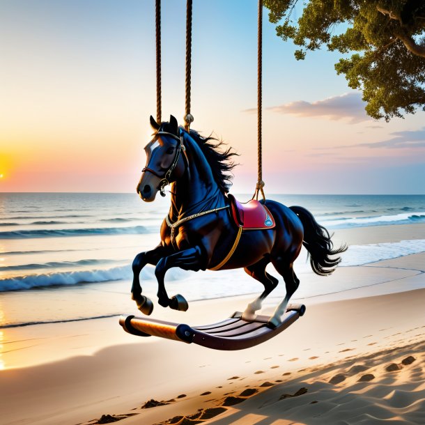 Pic d'une balançoire sur une balançoire d'un cheval sur la plage