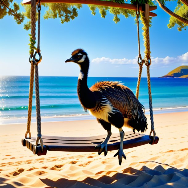 Foto de un balanceo en un columpio de un emu en la playa