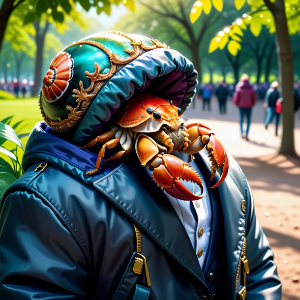 Drawing of a hermit crab in a jacket in the park