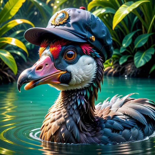 Pic d'un dodo dans un chapeau dans l'eau