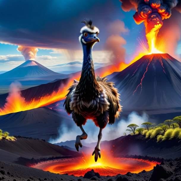 Pic of a jumping of a emu in the volcano