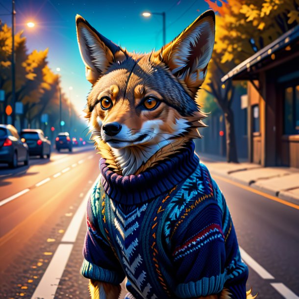 Illustration of a jackal in a sweater on the road