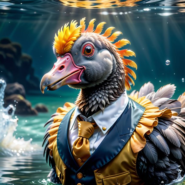 Picture of a dodo in a vest in the water