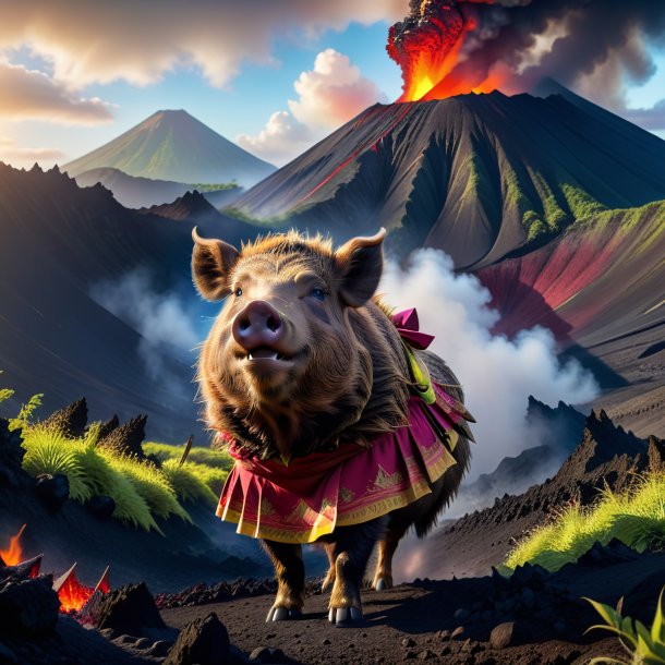 Photo of a boar in a skirt in the volcano