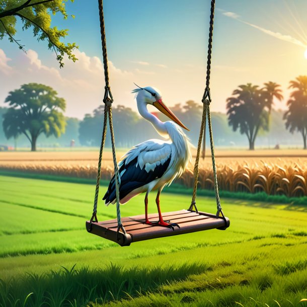 Picture of a swinging on a swing of a stork on the field