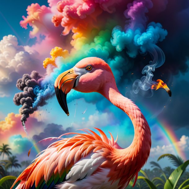 Picture of a smoking of a flamingo on the rainbow