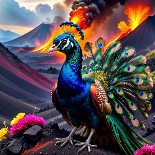 Imagen de un pavo real en guantes en el volcán