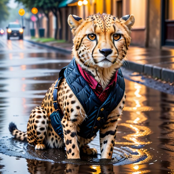 Image d'un guépard dans un gilet dans la flaque