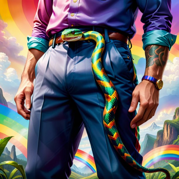 Drawing of a snake in a trousers on the rainbow