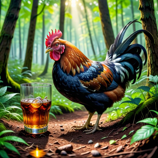 Picture of a drinking of a hen in the forest