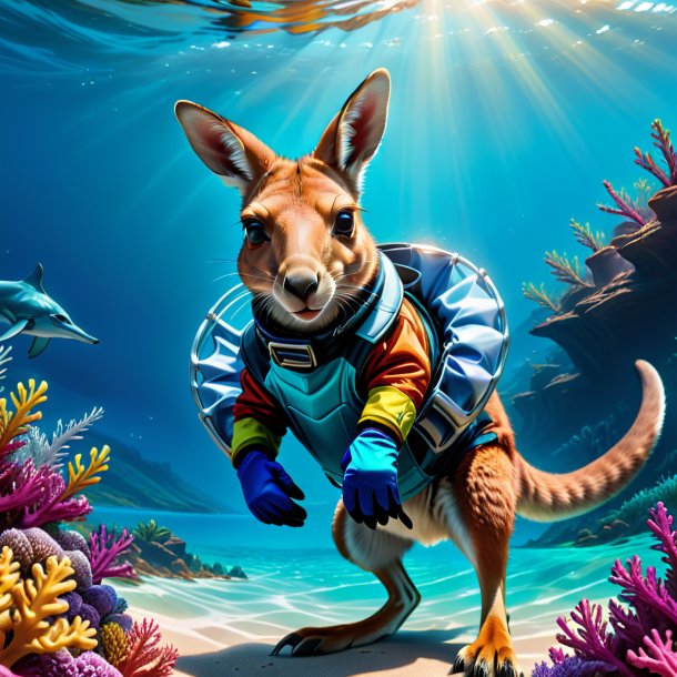 Illustration of a kangaroo in a gloves in the sea