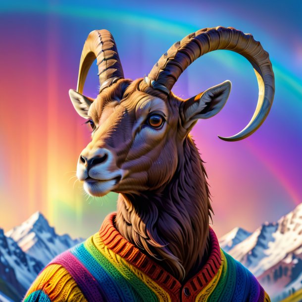 Image d'un ibex dans un pull sur l'arc-en-ciel