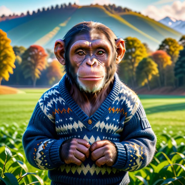 Photo of a chimpanzee in a sweater on the field