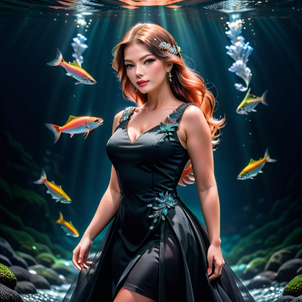 Picture of a salmon in a black dress