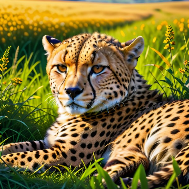 Picture of a sleeping of a cheetah in the meadow