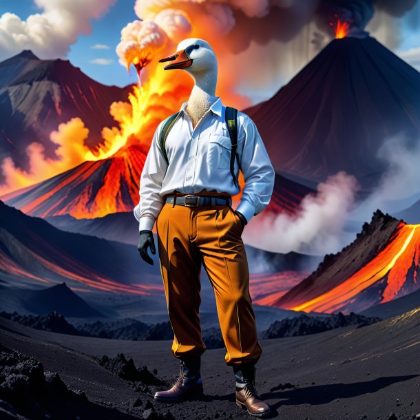 Image of a goose in a trousers in the volcano