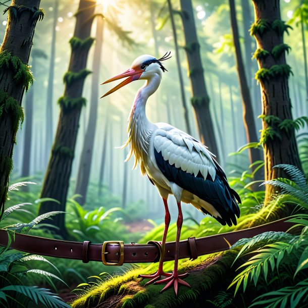 Image of a stork in a belt in the forest