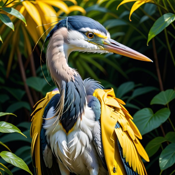 Picture of a heron in a yellow jacket