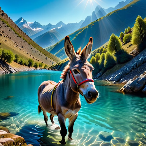 Pic of a swimming of a donkey in the mountains