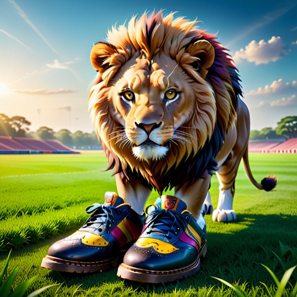 Image of a lion in a shoes on the field