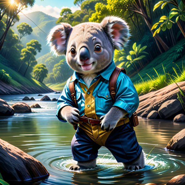 Drawing of a koala in a trousers in the river