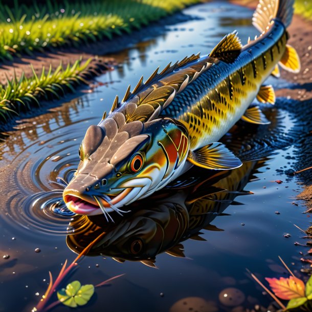 Pic of a drinking of a pike in the puddle