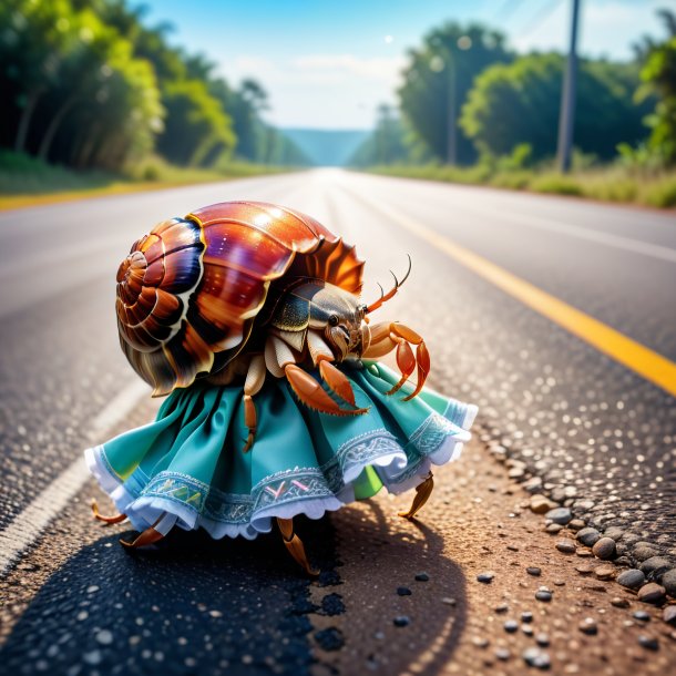 Image of a hermit crab in a skirt on the road